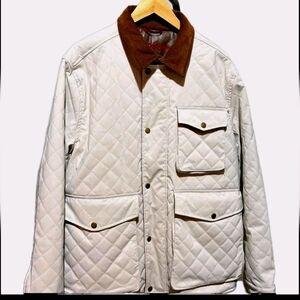 Men's Robert Graham Quilted Utility Jacket In Stone and Brown Trim Size XL